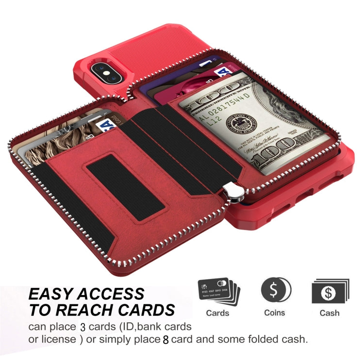 For iPhone XR Zipper Wallet Card Bag PU Back Case