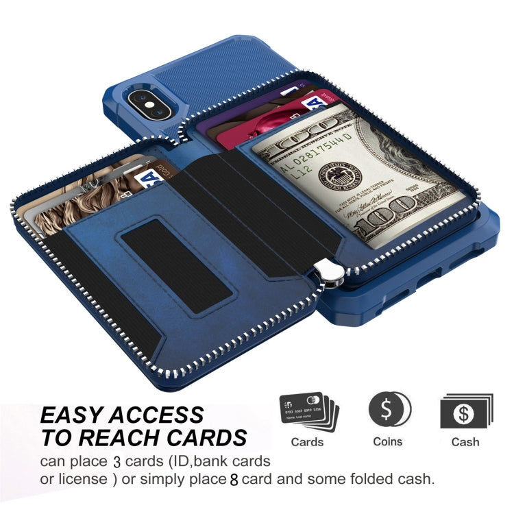 For iPhone XR Zipper Wallet Card Bag PU Back Case