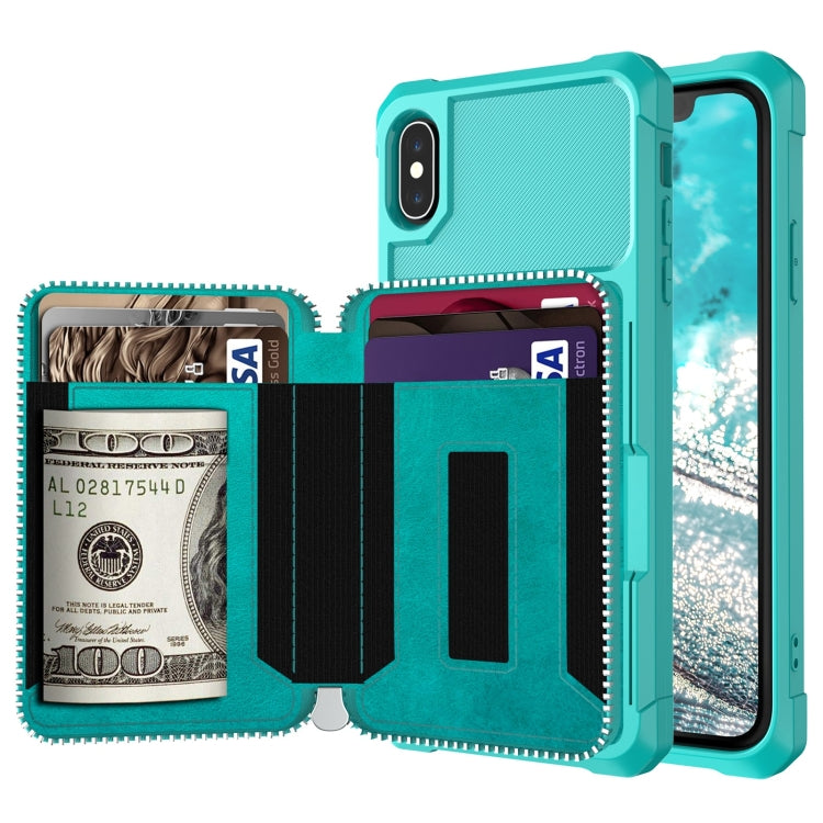 For iPhone XR Zipper Wallet Card Bag PU Back Case