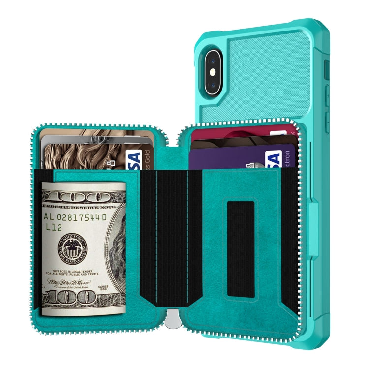 For iPhone XR Zipper Wallet Card Bag PU Back Case