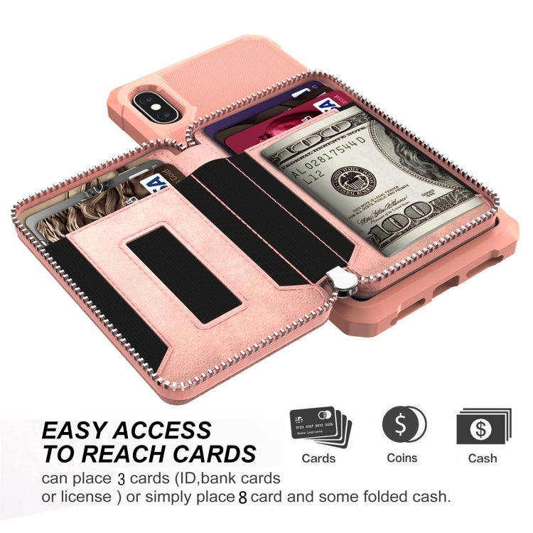 For iPhone XR Zipper Wallet Card Bag PU Back Case