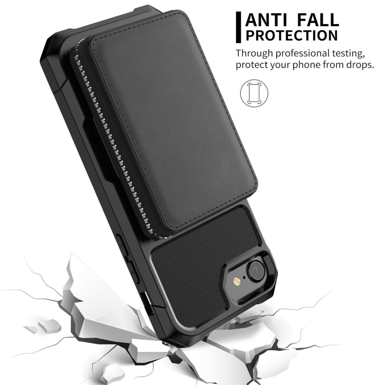 For iPhone SE 2022 / SE 2020 / 8 / 7 / 6 / 6s Zipper Wallet Card Bag PU Back Case
