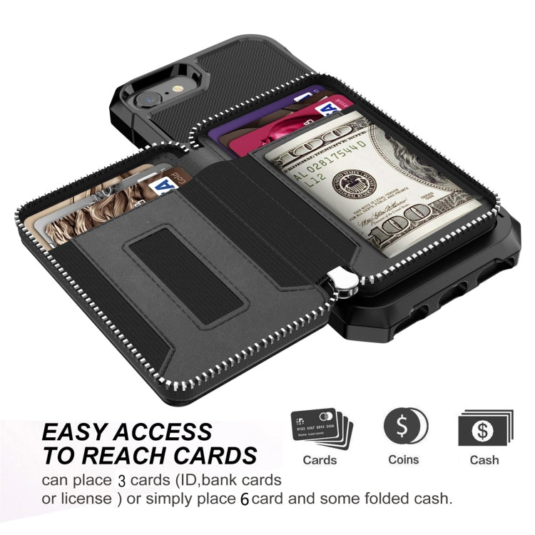 For iPhone SE 2022 / SE 2020 / 8 / 7 / 6 / 6s Zipper Wallet Card Bag PU Back Case