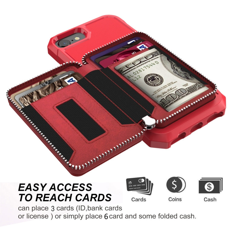 For iPhone SE 2022 / SE 2020 / 8 / 7 / 6 / 6s Zipper Wallet Card Bag PU Back Case