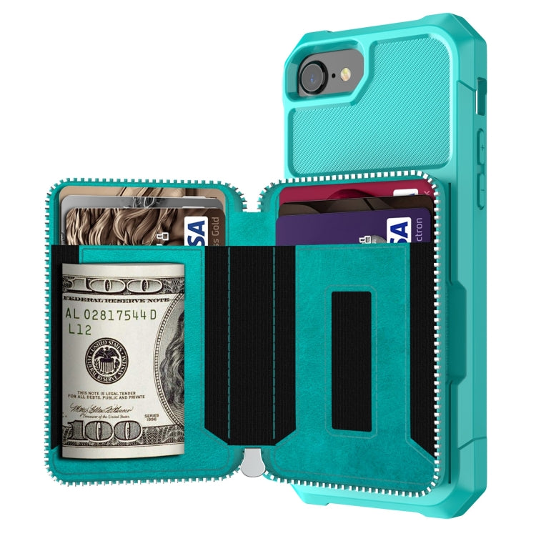 For iPhone SE 2022 / SE 2020 / 8 / 7 / 6 / 6s Zipper Wallet Card Bag PU Back Case