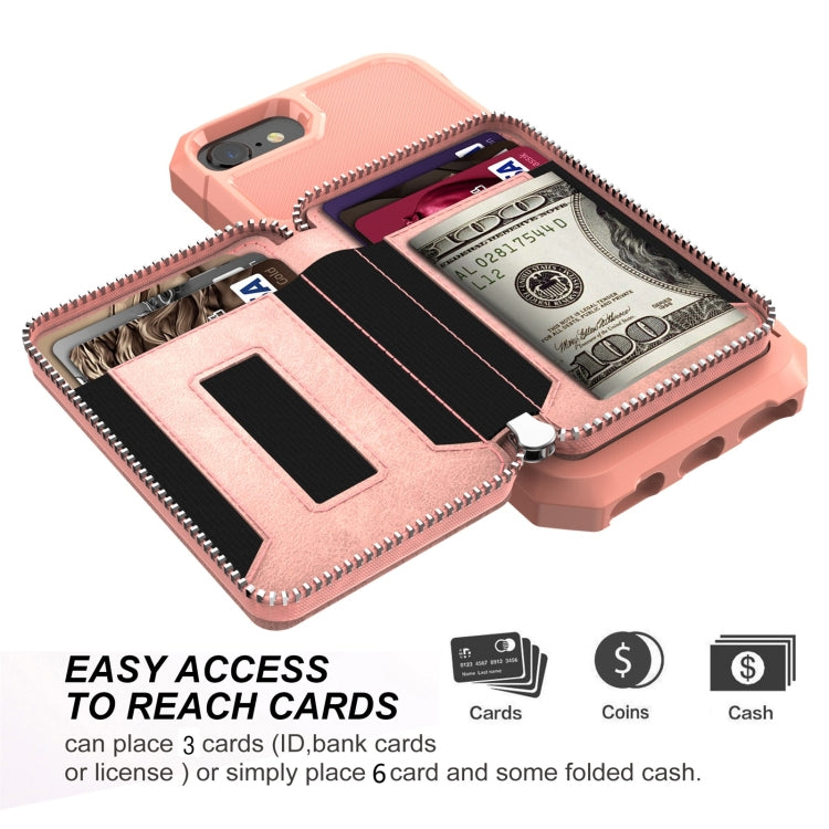 For iPhone SE 2022 / SE 2020 / 8 / 7 / 6 / 6s Zipper Wallet Card Bag PU Back Case