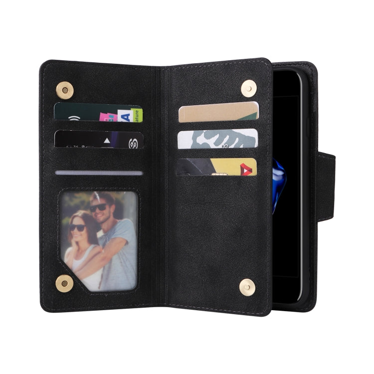 For iPhone SE 2022 / SE 2020 / 8 / 7 Rivet Buckle 9 Cards Three Fold Leather Phone Case