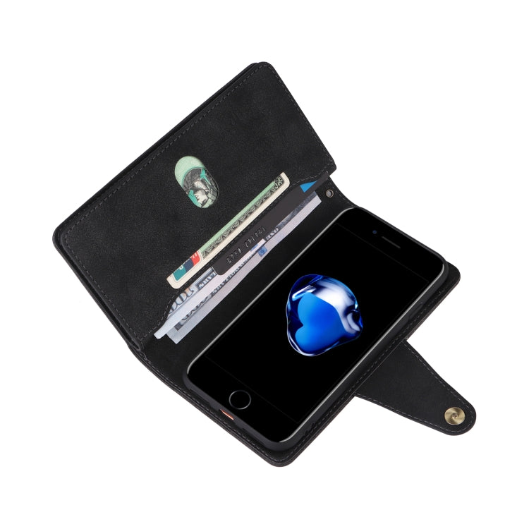 For iPhone SE 2022 / SE 2020 / 8 / 7 Rivet Buckle 9 Cards Three Fold Leather Phone Case