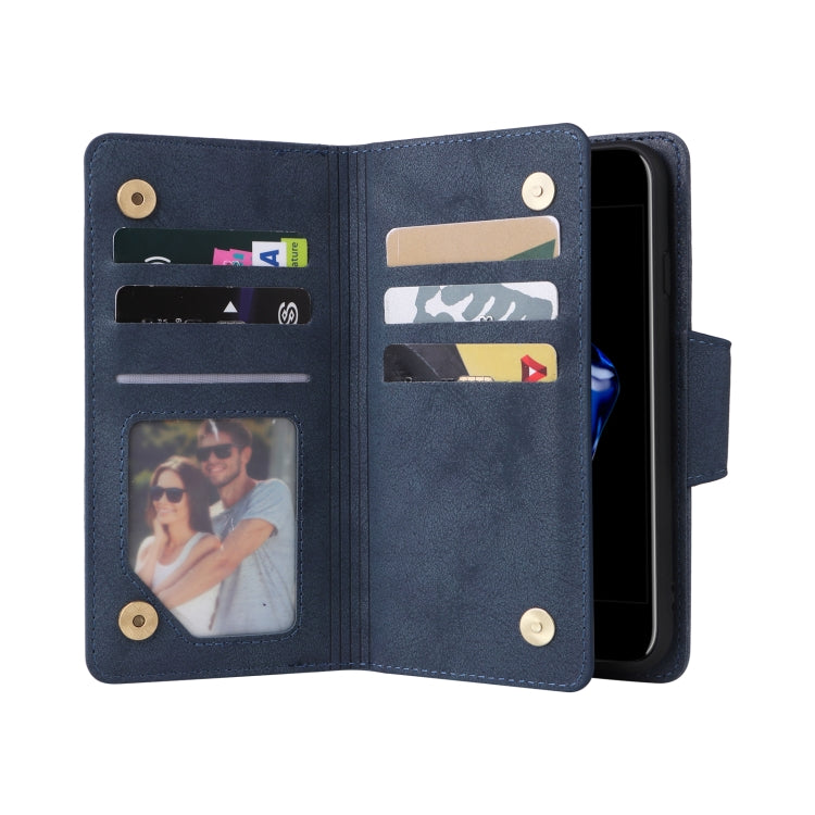 For iPhone SE 2022 / SE 2020 / 8 / 7 Rivet Buckle 9 Cards Three Fold Leather Phone Case