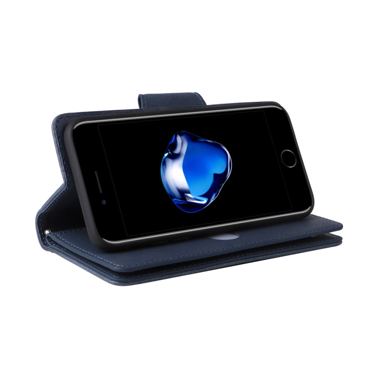 For iPhone SE 2022 / SE 2020 / 8 / 7 Rivet Buckle 9 Cards Three Fold Leather Phone Case