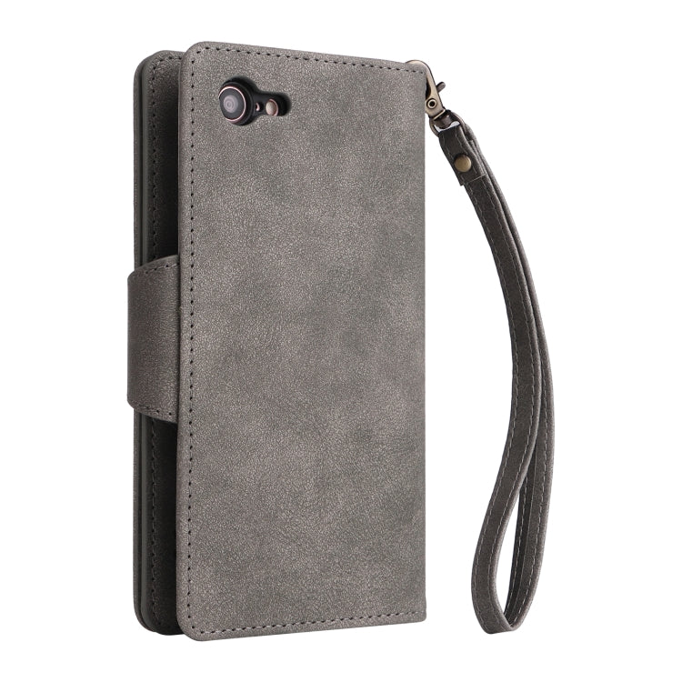 For iPhone SE 2022 / SE 2020 / 8 / 7 Rivet Buckle 9 Cards Three Fold Leather Phone Case