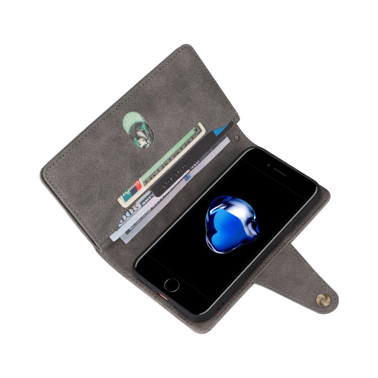 For iPhone SE 2022 / SE 2020 / 8 / 7 Rivet Buckle 9 Cards Three Fold Leather Phone Case