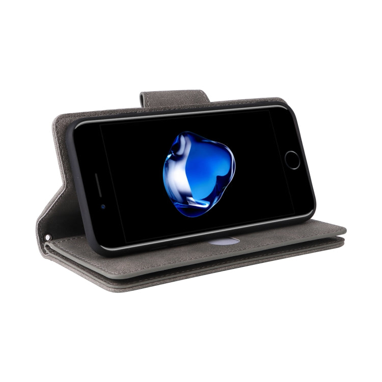 For iPhone SE 2022 / SE 2020 / 8 / 7 Rivet Buckle 9 Cards Three Fold Leather Phone Case