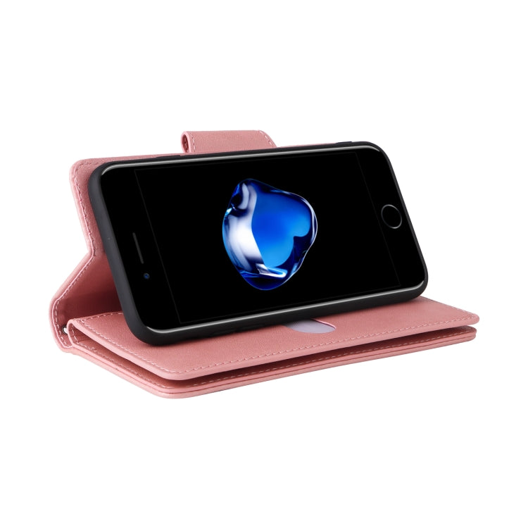 For iPhone SE 2022 / SE 2020 / 8 / 7 Rivet Buckle 9 Cards Three Fold Leather Phone Case