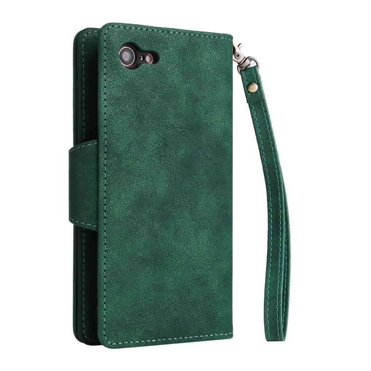 For iPhone SE 2022 / SE 2020 / 8 / 7 Rivet Buckle 9 Cards Three Fold Leather Phone Case