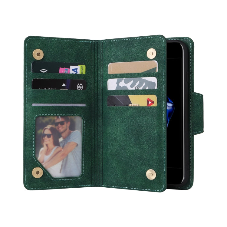 For iPhone SE 2022 / SE 2020 / 8 / 7 Rivet Buckle 9 Cards Three Fold Leather Phone Case