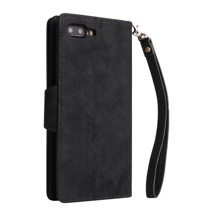 Rivet Buckle 9 Cards Three Fold Leather Phone Case For iPhone 7 Plus/8 Plus