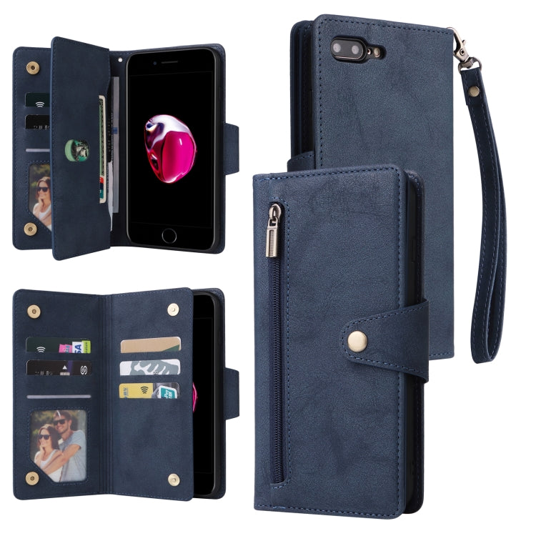 Rivet Buckle 9 Cards Three Fold Leather Phone Case For iPhone 7 Plus/8 Plus