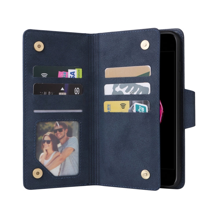 Rivet Buckle 9 Cards Three Fold Leather Phone Case For iPhone 7 Plus/8 Plus