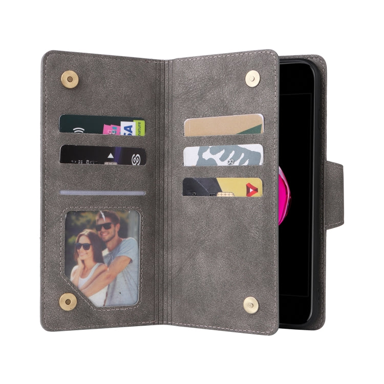 Rivet Buckle 9 Cards Three Fold Leather Phone Case For iPhone 7 Plus/8 Plus