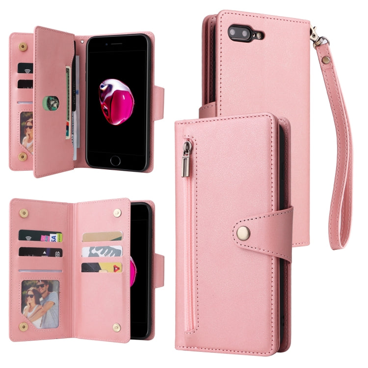 Rivet Buckle 9 Cards Three Fold Leather Phone Case For iPhone 7 Plus/8 Plus