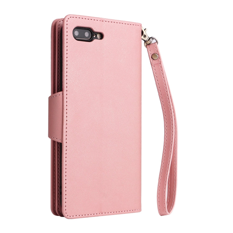 Rivet Buckle 9 Cards Three Fold Leather Phone Case For iPhone 7 Plus/8 Plus