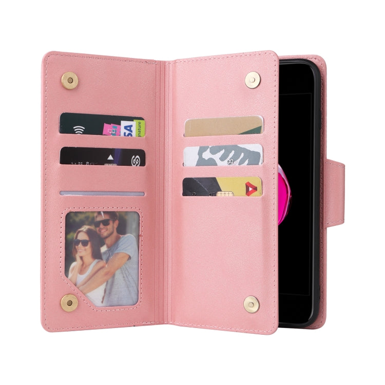 Rivet Buckle 9 Cards Three Fold Leather Phone Case For iPhone 7 Plus/8 Plus