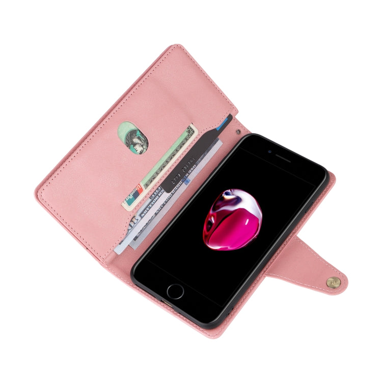 Rivet Buckle 9 Cards Three Fold Leather Phone Case For iPhone 7 Plus/8 Plus