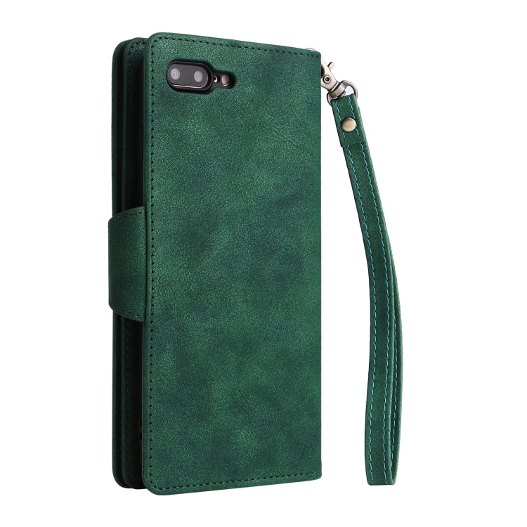 Rivet Buckle 9 Cards Three Fold Leather Phone Case For iPhone 7 Plus/8 Plus