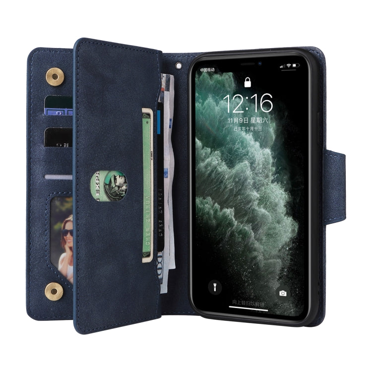 For iPhone 11 Pro Rivet Buckle 9 Cards Three Fold Leather Phone Case