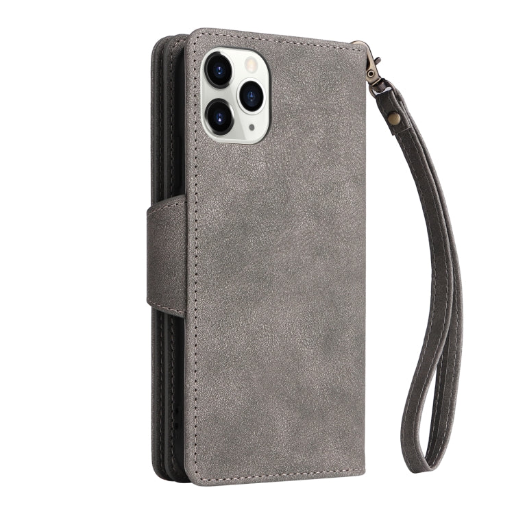 For iPhone 11 Pro Rivet Buckle 9 Cards Three Fold Leather Phone Case