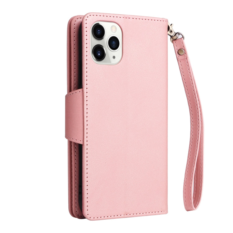 For iPhone 11 Pro Rivet Buckle 9 Cards Three Fold Leather Phone Case