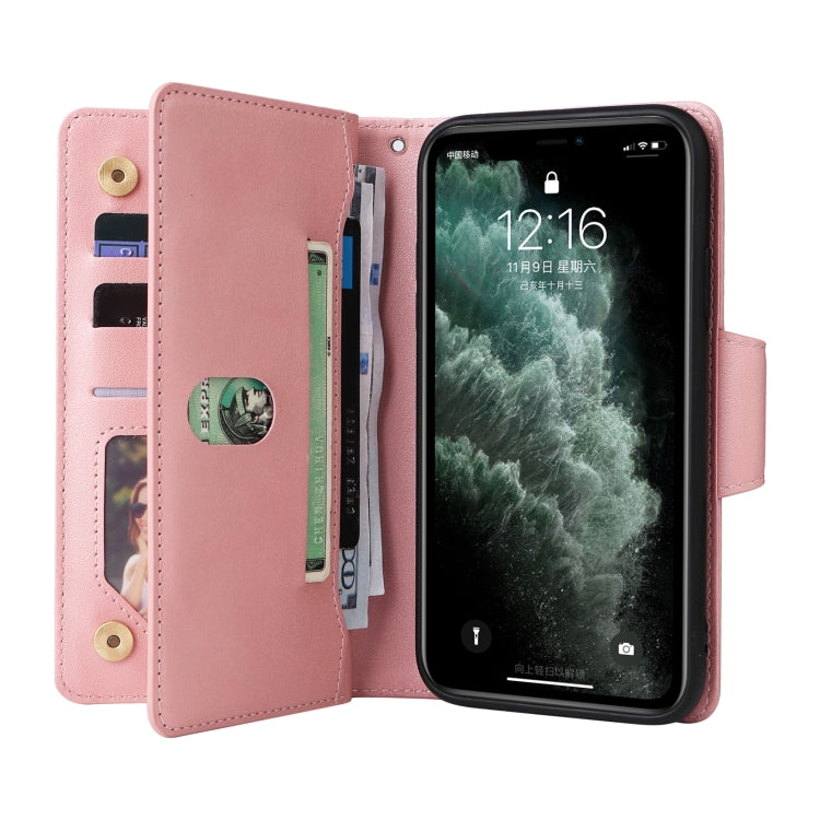 For iPhone 11 Pro Rivet Buckle 9 Cards Three Fold Leather Phone Case