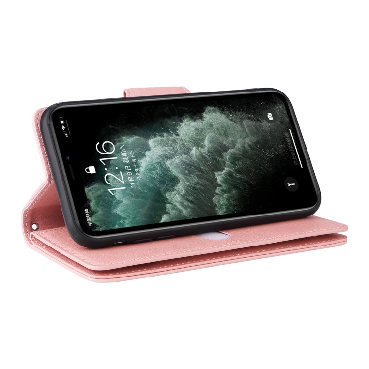 For iPhone 11 Pro Rivet Buckle 9 Cards Three Fold Leather Phone Case