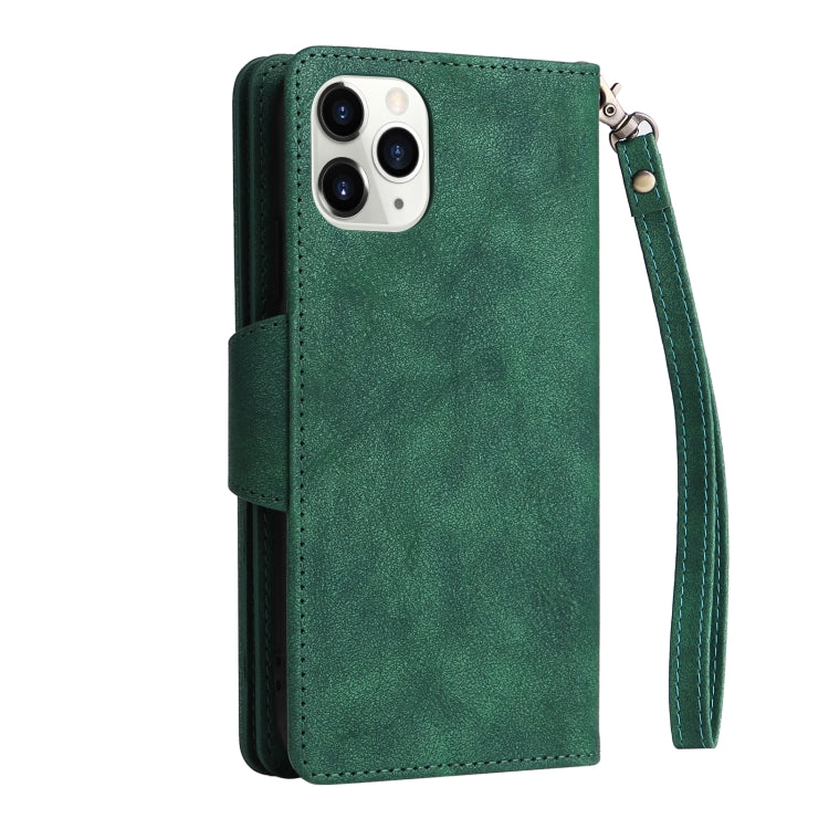 For iPhone 11 Pro Rivet Buckle 9 Cards Three Fold Leather Phone Case