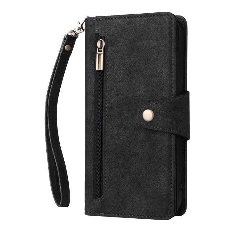 For iPhone 12 Rivet Buckle 9 Cards Three Fold Leather Phone Case