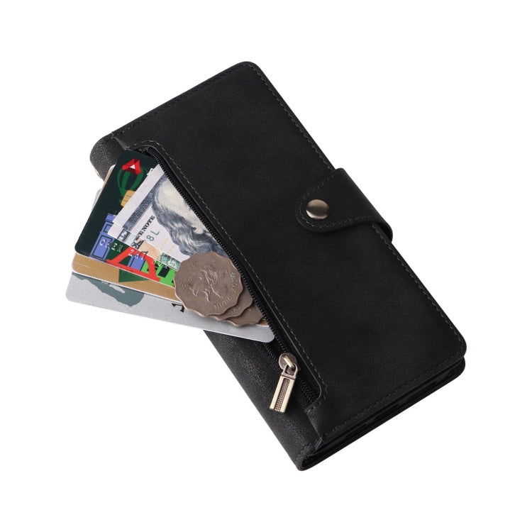 For iPhone 12 Rivet Buckle 9 Cards Three Fold Leather Phone Case