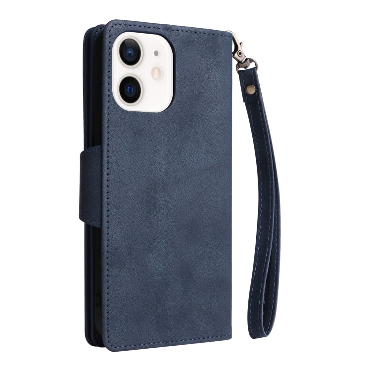 For iPhone 12 Rivet Buckle 9 Cards Three Fold Leather Phone Case