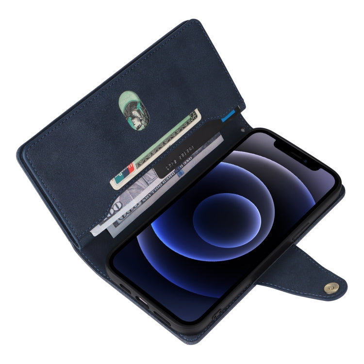 For iPhone 12 Rivet Buckle 9 Cards Three Fold Leather Phone Case