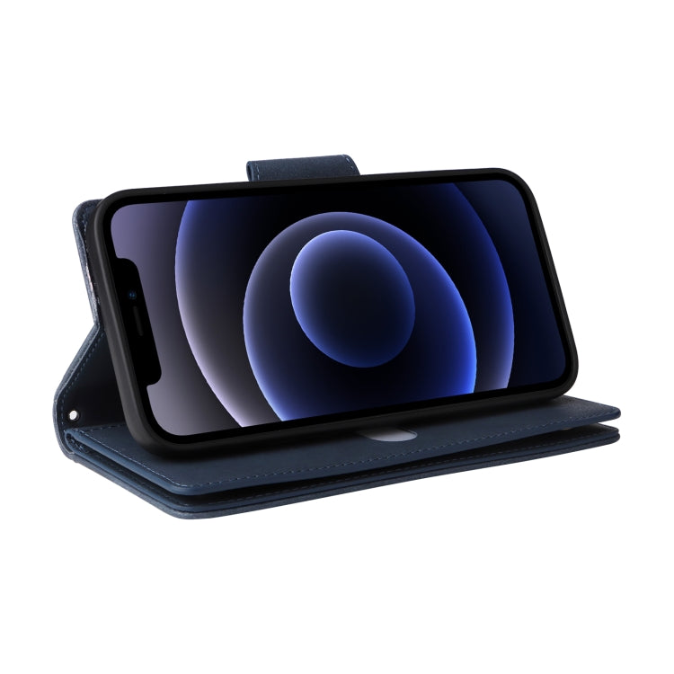 For iPhone 12 Rivet Buckle 9 Cards Three Fold Leather Phone Case