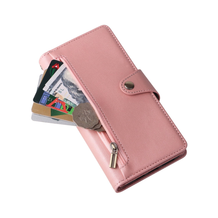 For iPhone 12 Rivet Buckle 9 Cards Three Fold Leather Phone Case