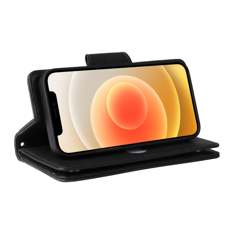 For iPhone 12 mini Rivet Buckle 9 Cards Three Fold Leather Phone Case