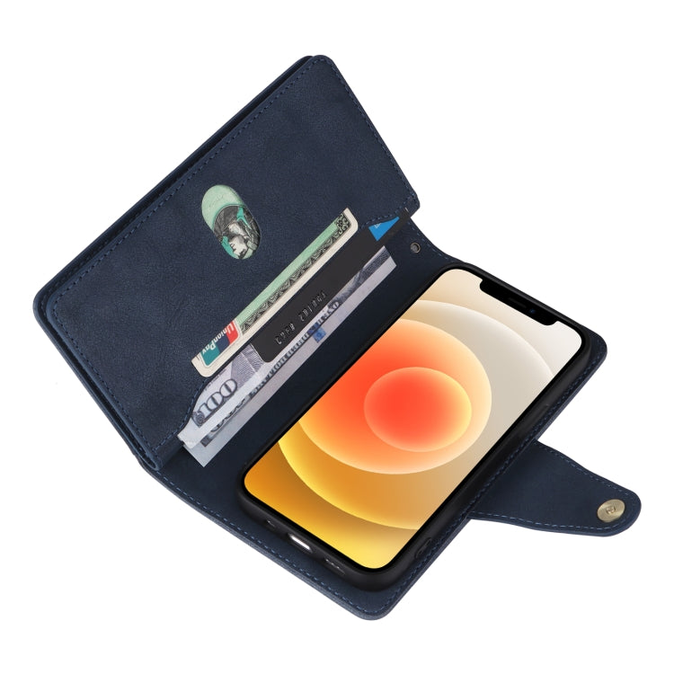 For iPhone 12 mini Rivet Buckle 9 Cards Three Fold Leather Phone Case