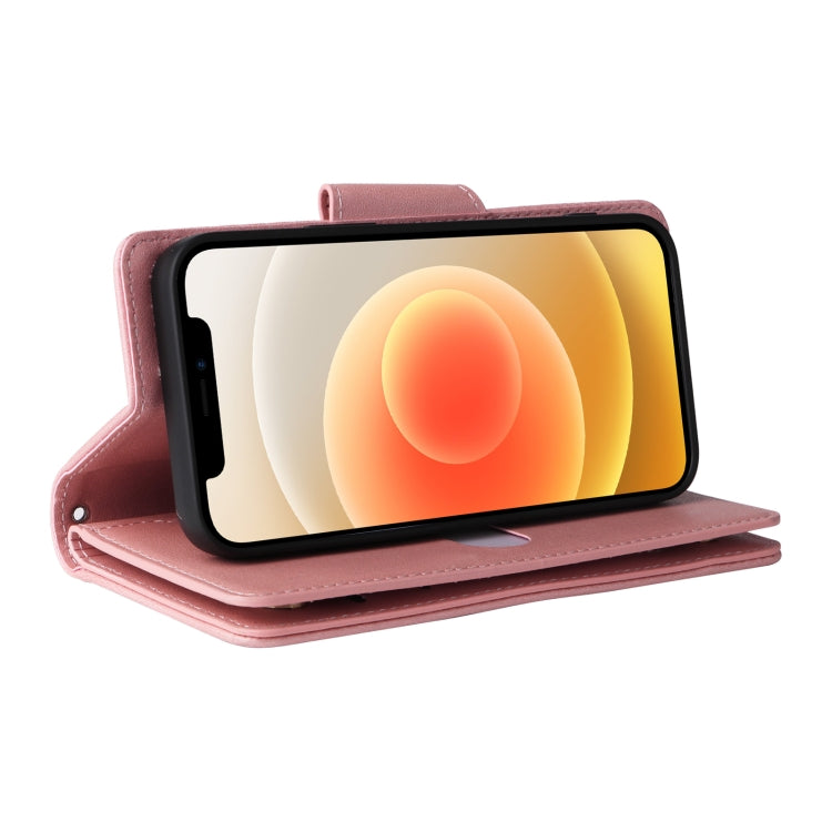 For iPhone 12 mini Rivet Buckle 9 Cards Three Fold Leather Phone Case