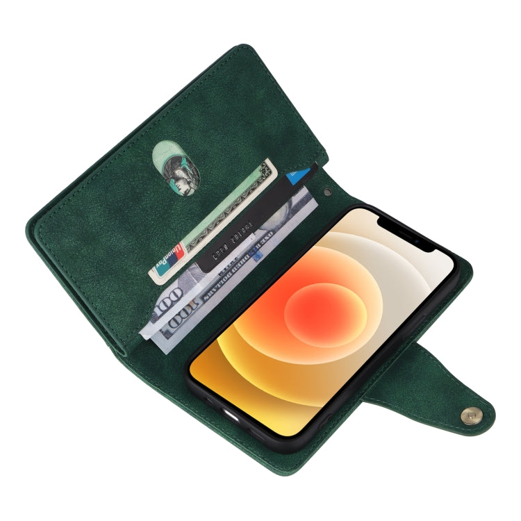 For iPhone 12 mini Rivet Buckle 9 Cards Three Fold Leather Phone Case