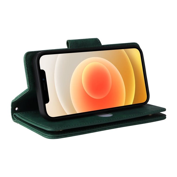 For iPhone 12 mini Rivet Buckle 9 Cards Three Fold Leather Phone Case