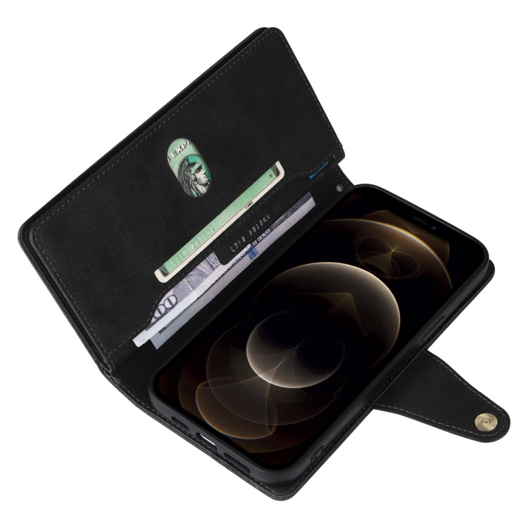 For iPhone 12 Pro Max Rivet Buckle 9 Cards Three Fold Leather Phone Case