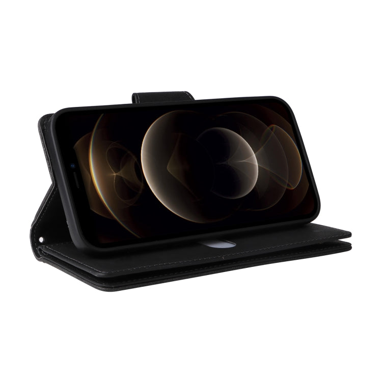 For iPhone 12 Pro Max Rivet Buckle 9 Cards Three Fold Leather Phone Case