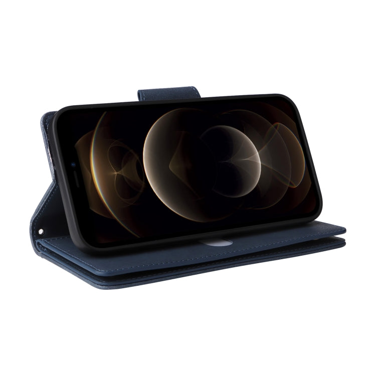 For iPhone 12 Pro Max Rivet Buckle 9 Cards Three Fold Leather Phone Case