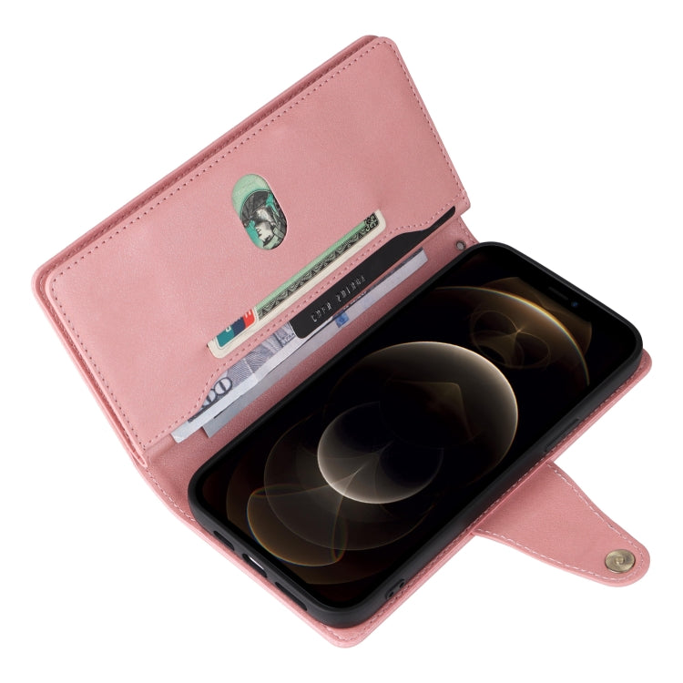 For iPhone 12 Pro Max Rivet Buckle 9 Cards Three Fold Leather Phone Case